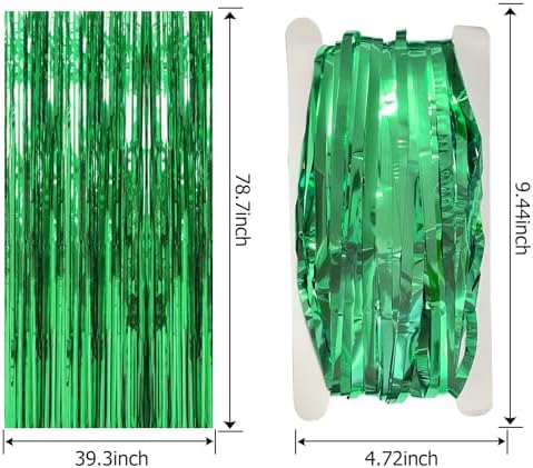 2 Pack Foil Curtain Backdrop Green Metallic Tinsel Foil Fringe Curtains Photo Booth Props for Birthday Wedding Engagement Baby Shower Bachelorette Christmas Holiday Celebration Party Decorations