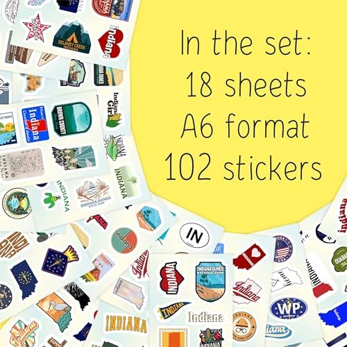 100Pcs Indiana Sticker for Water Bottle and Laptop - State Souvenirs, Decorations & Gifts, Waterproof Vinyl Decals, Gifts for Women & Men