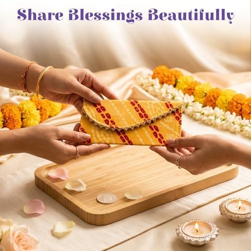 LoveNspire Brocade Fabric Money Envelopes (7.5 x 3.5 Inch) Decorative Bandhani Pattern Shagun Lifafa for Indian Wedding, Birthday | Cash Gift Holder & Home Savings Organizer Red/Pack of 20