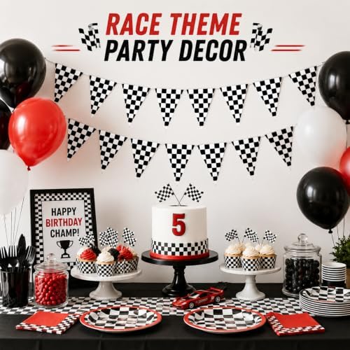 MAQIHAN 98ft Checkered Flag Banner - Black and White Racing Pennant Decor