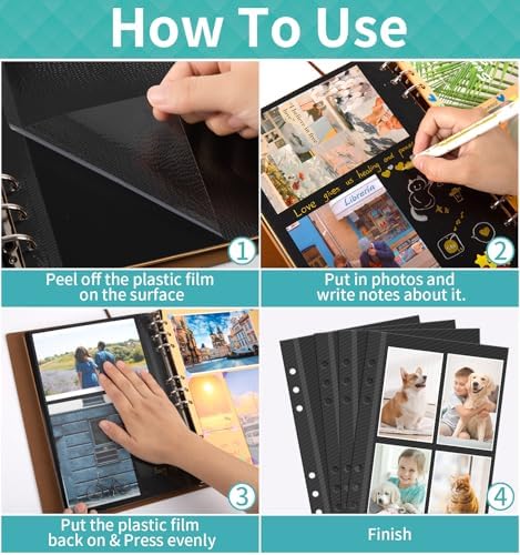 Photo Album Pages Refill for 6 Ring Binder, 15 Sheets/30 Self-Adhesive Page