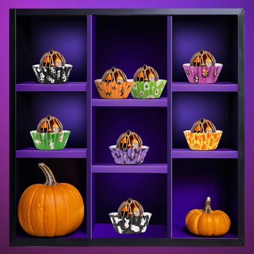 AUGSUN 800pcs Halloween Mini Cupcake Liners Paper Cups, 8 Designs