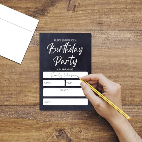 Minimalist Black Birthday Invitation Cards, 20 Pack Party Invitations Cards with Envelopes For Birthday, Invitations for Boys and Girls Party Decorations Supplies (4''x6'')