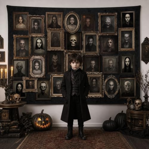 Mocsicka 8x6ft Happy Halloween Portrait Backdrop (Black, 96x72 inch)