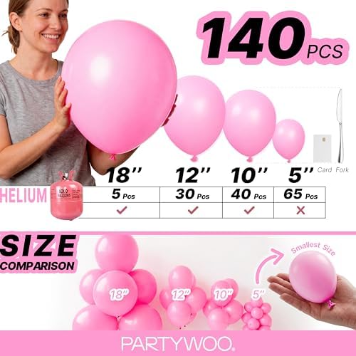 PartyWoo Pink Balloons 140pcs Matte Pink Balloons Different Sizes