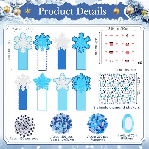 Funrous 48 Sets Crafts Kit Paper Crafts DIY Make Your Own Hanging Ornaments with Pompoms Diamond Stickers for Holiday Classroom Activities Party Favors, Bookmark