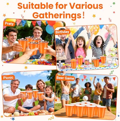 50 Pcs Orange Plastic Cups, 12 oz Disposable Cups for Party