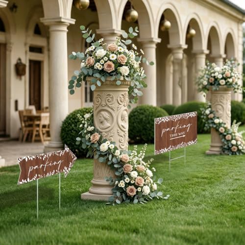 8 Pcs 17 × 8.5" Wedding This Way Directional Parking Signs Road with Stakes Large Double Sided Direction Printed Ceremony Reception Lawn Yard Arrow Sign Exquisite Plastic Rainproof (Rustic)