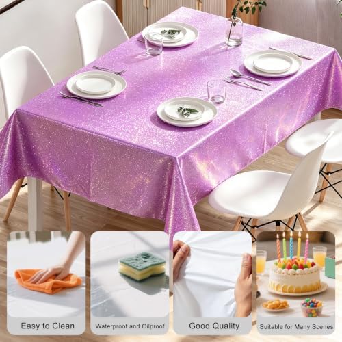 8 Pack Pink Dot Laser Plastic Tablecloth 54" x 108" Disposable Table Cloths for 6 to 8 Foot Tables Rectangle Table Cover for Parties (Pink Dot Laser, Rectangle)