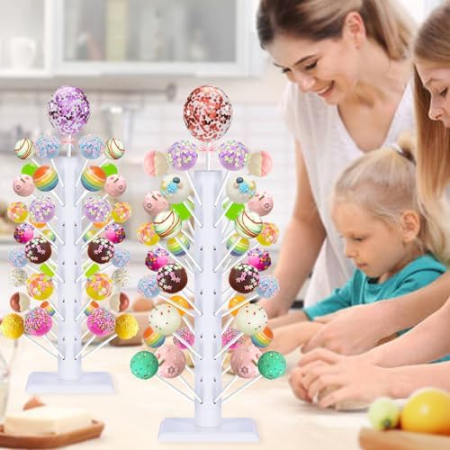 2 Pack Cake Pop Stand Display Wood Lollipop Tree Holder for Birthday