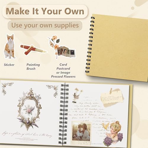 Popotop 8x8 Inch Scrapbook Photo Album, 60 Page Decorative Kraft Paper Book for 4x6 Pictures, DIY Memory Photo Albums as Gifts for Wedding Baby Christmas School Family