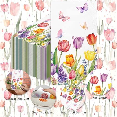Spring Watercolor Tulip Paper Napkins 100pcs