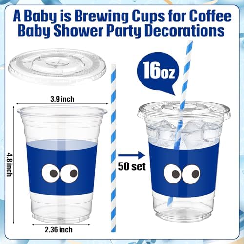 FillTouch 50 Pcs Blue Monster Themed Party Supplies Cartoon Blue Monster Plastic Cups Bulk Cartoon Baby Shower Decorations Disposable Party Favor Cups for Birthday Decorations Gender Reveal Supplies