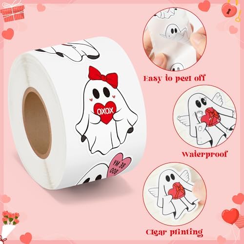 H1vojoxo Wedding Heart Sticker Rolls - 1000PCS Wedding Ghost Stickers 16 Designs Pink Red Cute Ghost Label Tag Seal Stickers for Kids Craft Envelope Water Bottle Party Supplies