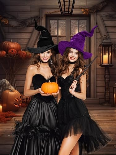Ultrafun Women's Large Ruched Witch Hat Halloween Black Witch Wizard Hat Costume Accessory Adult