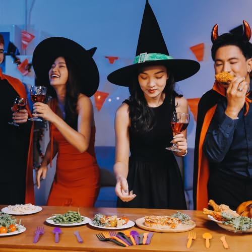 Kochorie 90 Pieces Halloween Plastic Cutlery Set, Black Orange Purple