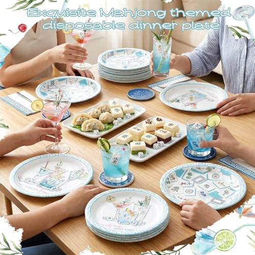 100 Pcs Mahjong Paper Plates 9 Inch Cocktail Disposable
