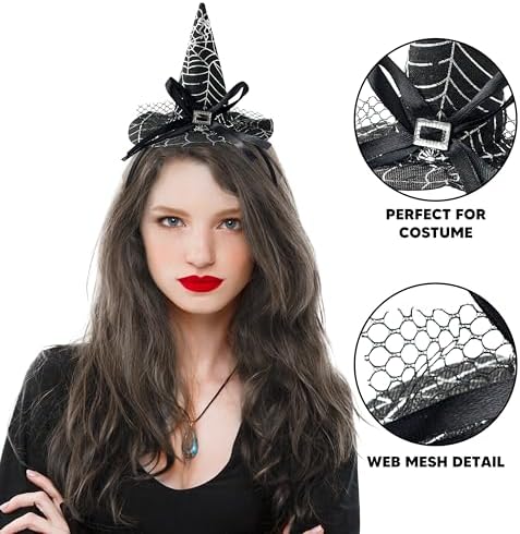 Spooktacular Creations Halloween Witch Hat Headband with Spiderweb Prints, Silver Wizard Headwear, Hair band for Adult Halloween Party Dress up Cosplay Costume Accessories Props