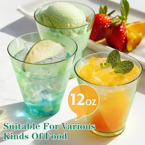 Glowserve 50 Pack 12 oz Green Disposable Plastic Cups Cocktail Glasses