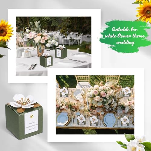 Affrolling 50 Pcs Wedding Favor Boxes with Thanks Card Square Flower Candy Boxes Paper Bridal Gift Box for Guests Wedding Bridal Shower Birthday Party Anniversary(Green)