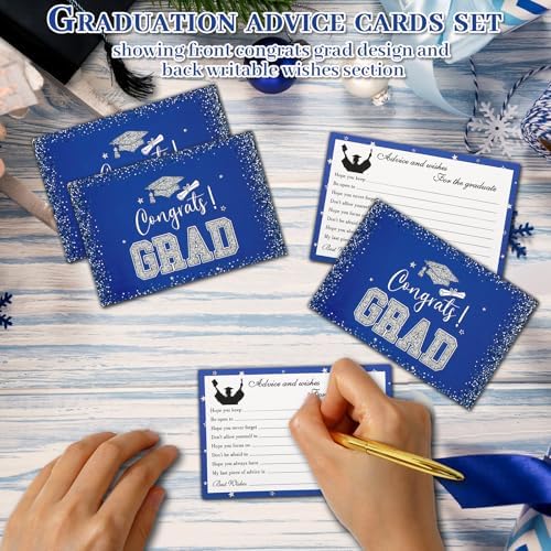 Hunanyume 50 Pack Graduation Advice Cards 2026, Blue Silver Well Wishes And Advice For The Graduate, Graduation Wishes Cards for Middle High School College Graduation Decorations 2026