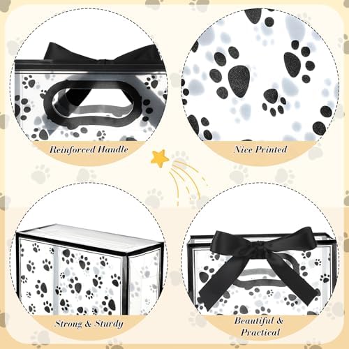 Capoda 24 Pack Dog Paw Gift Bags with Handles Reusable Plastic Party Favor Bags for Dog Birthday Puppy Party Black Paw Goodie Bag Medium Treat Bag for Pet Adoption Rescue Events Doggy