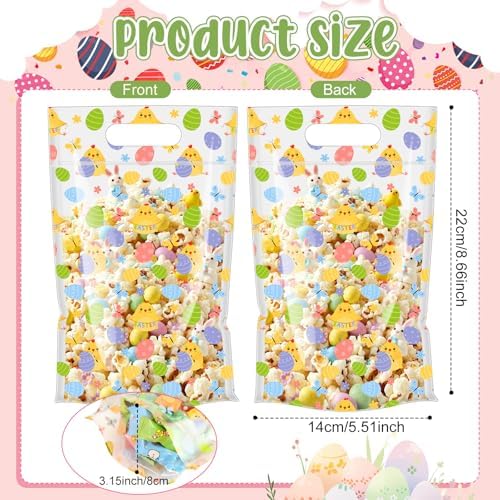 Engrowtic 50 Pcs Easter Treat Bags Reusable Easter Egg Zipper Bags Plastic Goodie Gift Bag Holiday Bag with Handles for Spring Party Favor Wrapping Supplies