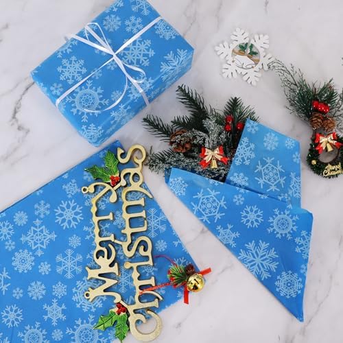 BEISHIDA Christmas Snowflake Tissue Paper Bulk，Royal Blue and White Wrapping Tissue Paper for Gift Bags, 14 x 20 Inch Gift Wrap for Winter Christmas Party DIY Crafts Decor Holiday Flowers-50 Sheets