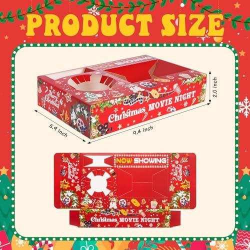 48 Pcs Christmas Party Supplies Movie Night Paper Snack Trays Xmas Party Decorations Christmas Birthday Favors Snowman Family Movie Popcorn&Drink&Candy Box
