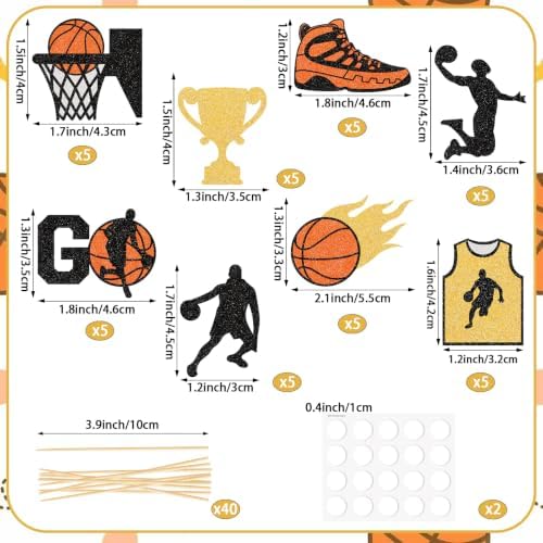 Hooqict 40Pcs Basketball Cupcake Toppers Basketball Birthday Party Cupcake Topper Cake Decorations for Kids Baby Shower Sports Theme Party Decorations Supplies
