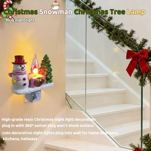 Snowman Christmas Tree Plug-in Night Light,Flickering Campfire Figurine Lam