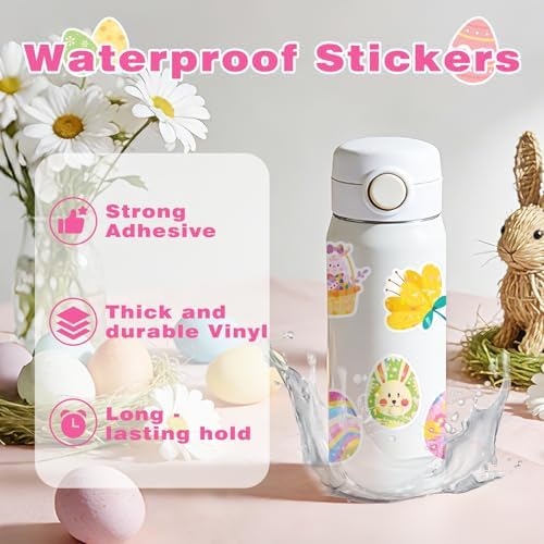AOWDIAO 100 Pcs Easter Stickers - Holographic, Waterproof Vinyl Decals for Kids Crafts, Easter Egg Stuffers, Party Favors and Decorations