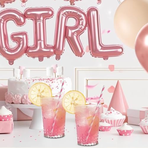 7.75" Pink Straws, Pink White Striped Paper Drinks Straws Disposable 100 ct