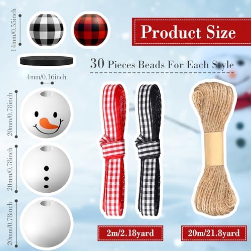 Landical 180 Piece Christmas Crafts Snowman Wooden Bead DIY, Classic Color