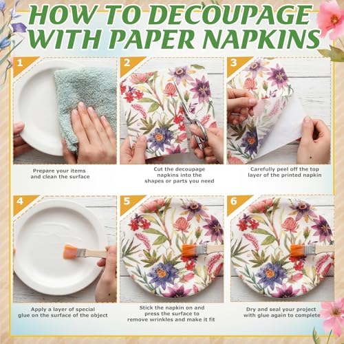 Gueevin 45 Pack Floral Decoupage Napkins Botanical Craft Paper for DIY