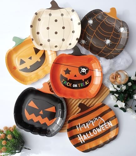 Winoo Design Halloween Paper Plates - 48 PK - Pumpkin Paper Plates Disposable for Halloween Decor Decorations for Table Party Supplies Party Favor