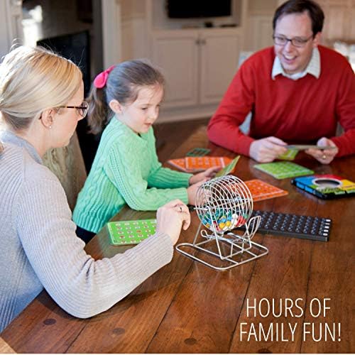 Regal Bingo Family Game Set for Adults and Kids - Includes 8 Inch Bingo Wheel Cage, 75 Balls, Master Board, 4 Shutter Slide Cards - Fun Family Bingo Night