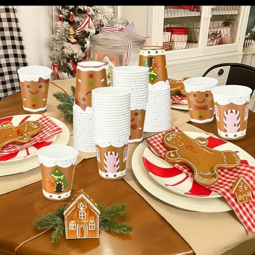 Funtery 100 Pcs Gingerbread Man Paper Cups, 9 oz Christmas Disposable Cups