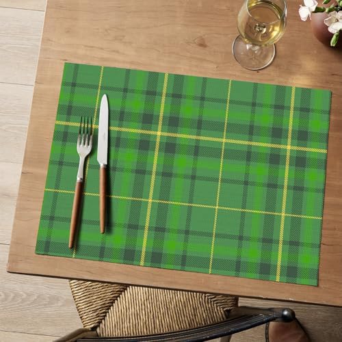 Artoid Mode Green Striped Check St. Patricks Day Vinyl Placemats Set of 4, Heat Resistant Non-Slip Woven Plastic PVC Place Mats for Party Kitchen Dining Decor