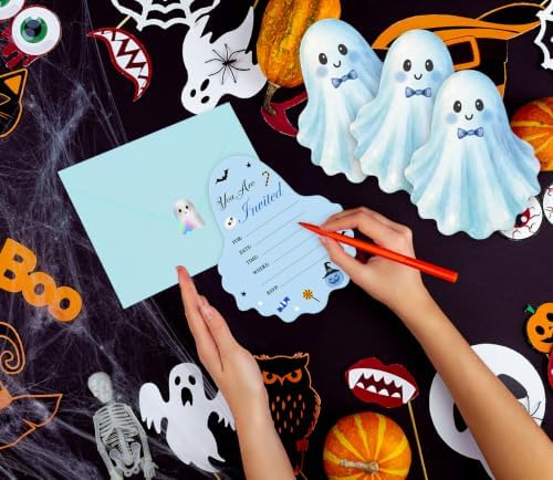 25 Pack Boo Blue Ghost Halloween Invitations Card with Envelopes