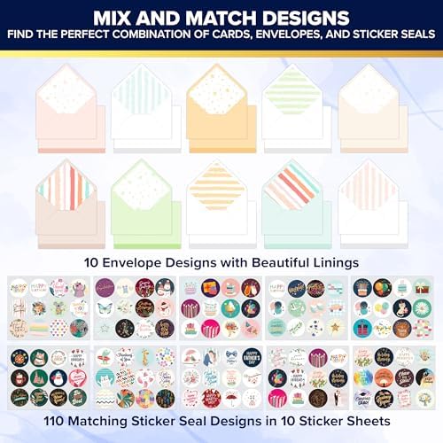 Decorably 110 Pack Gold Foil 5x7in All Occasion Cards Assortment Box Set