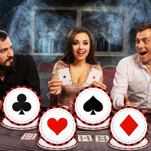 Whaline 40 Pcs Casino Party Paper Plates for Las Vegas Themed Party Supplies Poker Event Game Disposable Plates 4 Designs Tableware for Casino Night Birthday Poker Club Supplies Table Decor, 9 In