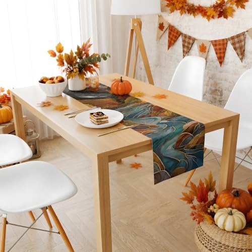 Fall Decorations for Home - Stained Glass Mountain River Fall Table Runner