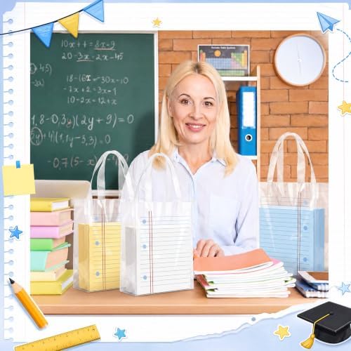 Pajean 12 Pcs End of Year Gift Bags Composition Notebook Plastic Bags with Handles, 5.9x8.7x3.1 Inch Teacher Appreciation PE Treat Bag, Back to School Goodie Pouch for Graduation Teacher Retirement