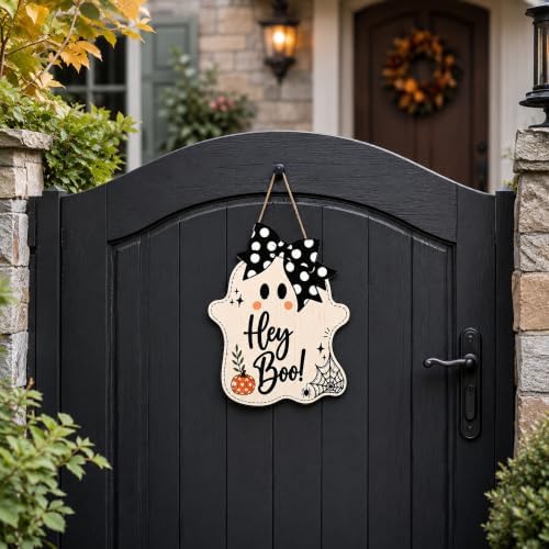 Halloween Party Decorations - Hey Boo Wooden Ghost Sign for Front Door