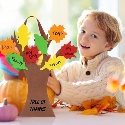 4E's Novelty Tree Craft Kit 4-Pack, Foam, Self-Adhesive - 11” Thanksgiving Craft, Ideal for Fall Crafts for Kids Perfect Gratitude Kit with Leaves to Write On