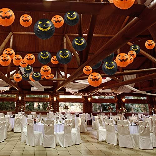 Blulu 6 Pieces Halloween Hanging Paper Lanterns Set, Halloween Pumpkin Paper Jack-O'-Lantern for Halloween Spooky Home Party Decoration, 11.8 x 11 Inch