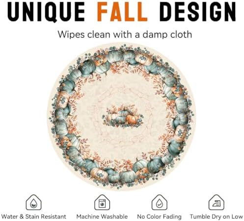 Fall Round Tablecloth 70 Inch, Stain Resistant Washable Fabric Autumn Pumpkin Table Cloth Round Fall Tablecloth Table Cover for Kitchen Dining Party
