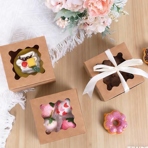Moretoes 200pcs Small Cookie Boxes with Window, 4x4x2.5in Bakery Boxes