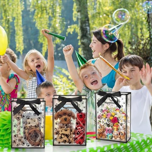 Capoda 24 Pack Dog Paw Gift Bags with Handles Reusable Plastic Party Favor Bags for Dog Birthday Puppy Party Black Paw Goodie Bag Medium Treat Bag for Pet Adoption Rescue Events Doggy